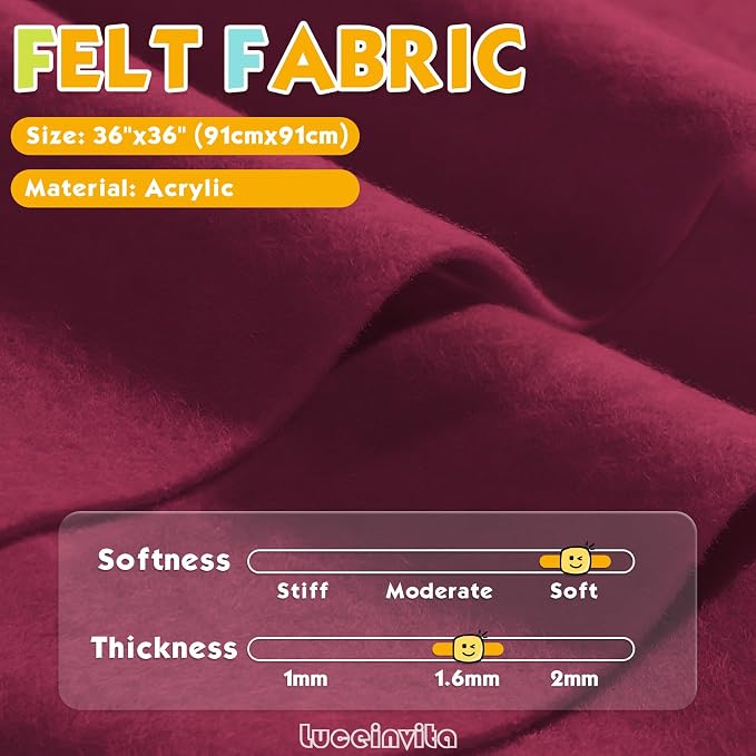 Dark Red 36" X 36" Felt Fabric Sheet - Image 2
