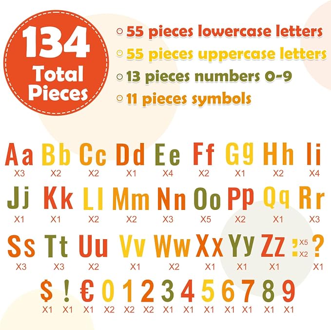 FYSUIMU 134 Pcs Fall Bulletin Board Letters Autumn Colored Alphabet Number - Image 4