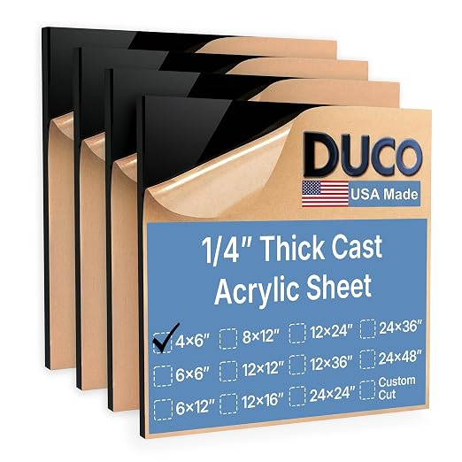 Duco Black Cast Acrylic Sheets 1/4" Thick 4" x 6" by DucoPlasticsSupply