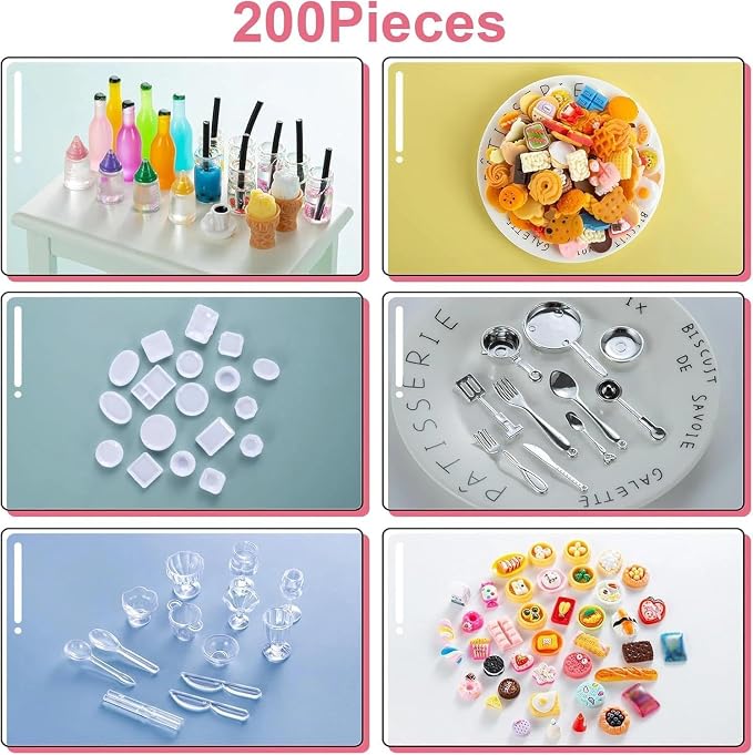 Diinokiy 200Pcs Dollhouse Miniature Food Drinks Bottle Cooking Toys Kitchen - Image 2