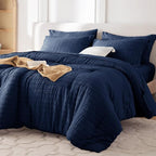 MUXHOMO 7 Pieces Queen Comforter Set, Seersucker Bed in a Bag Queen Size by MUXHOMO