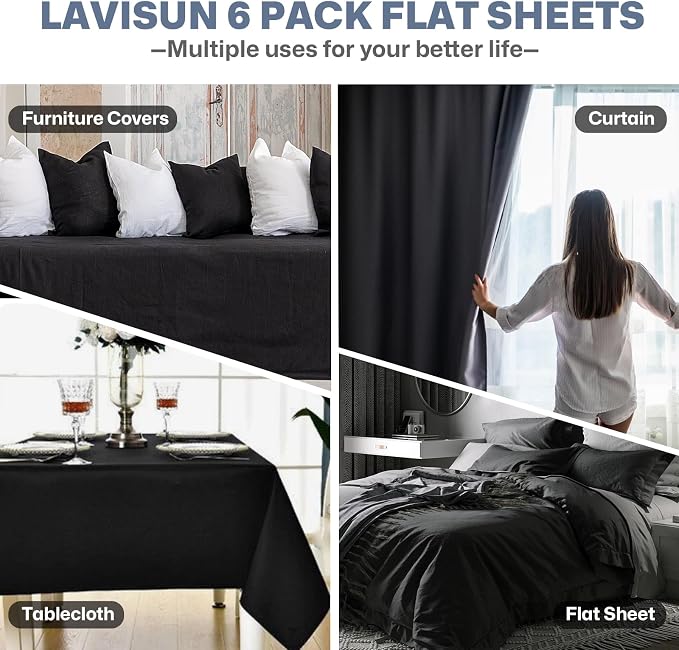 Lavisun King Flat Sheet, 6 Pack Black King Bed Sheet Only - Image 6