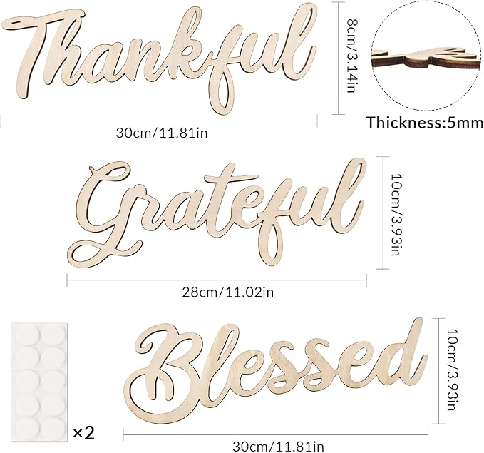 3 Pcs Thankful Grateful Blessed Wall Signs Thankful Grateful Blessed Signs - Image 2
