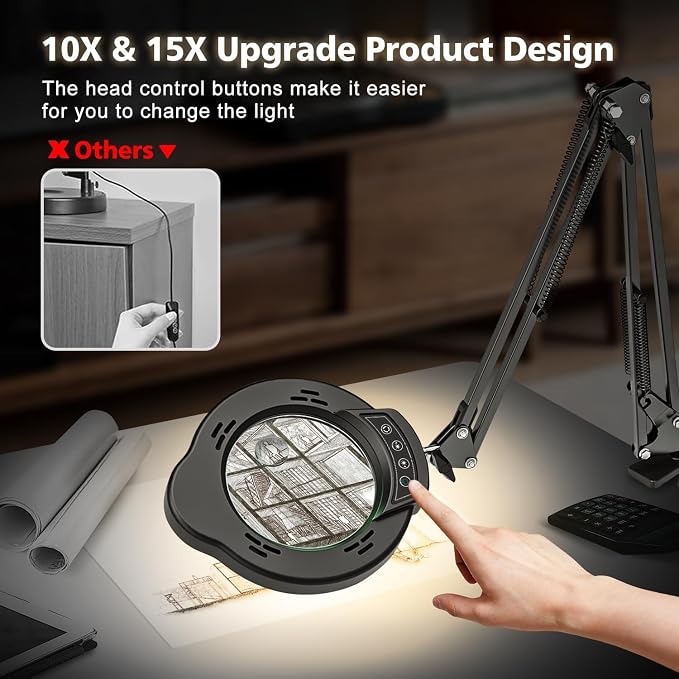 Magnifying Glass with Light and Clamp, 15X 10X Desk Magnifying Lamp, 84 LED - Image 6
