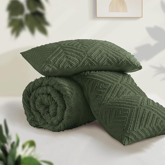 Andency Olive Green California King Comforter Set, 3 Pieces Boho Men Bedding - Image 3