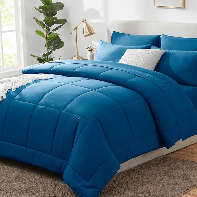 CozyLux Queen Comforter Set Teal, 7 Pieces Bed in a Bag, Teal Comforters Queen by CozyLux