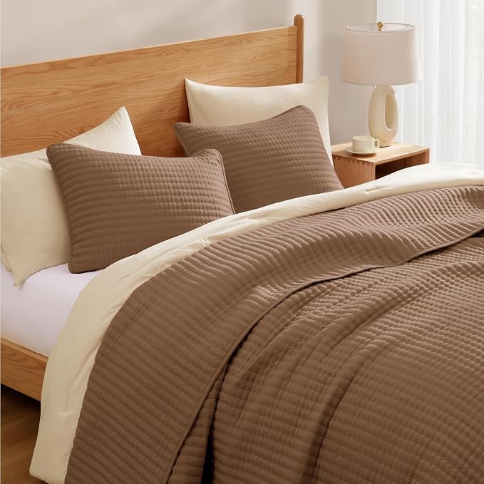 WRENSONGE King Size Quilt-3 Pieces Lightweight Bedspreads Brown King Quilt - Image 4