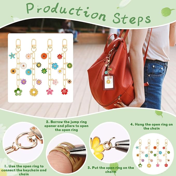 AUGSUN 189Pcs Flower Keychain Making Kit Floral DIY Keychain Craft | Colorful - Image 3