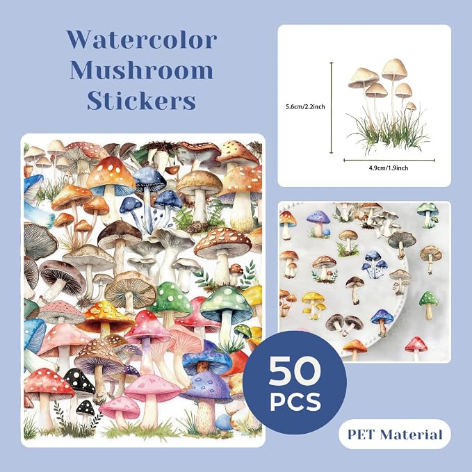 200 Pcs Clear PET Stickers Black Fine Line Flowers, Wildflowers & Mushrooms - Image 4