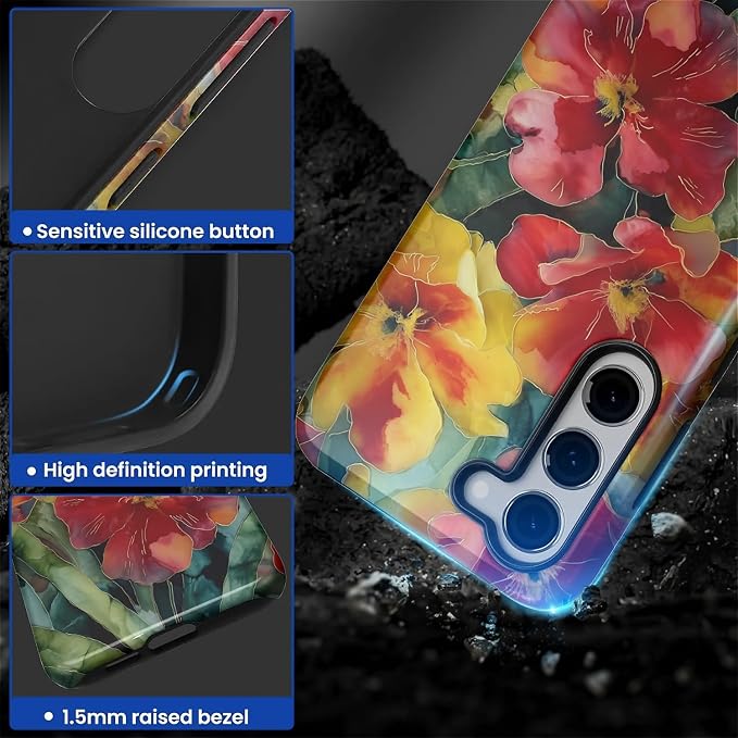 Case for Samsung Galaxy S23 Plus Case, Vintage Floral Girly Design Hybrid Dual - Image 4
