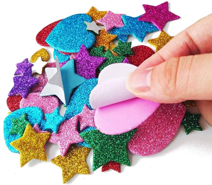 260 Pieces Colorful Glitter Foam Stickers Self Adhesive Stars Mini Heart Shapes - Image 2