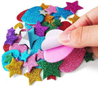 260 Pieces Colorful Glitter Foam Stickers Self Adhesive Stars Mini Heart Shapes - Image 2