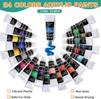 koseibal Acrylic Art Set with 24 Acrylic Paints, 8 DIY Wooden Stencils 5 Canvas - Image 3