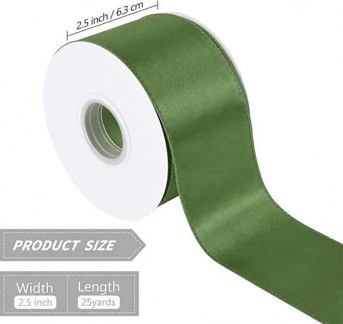 Spring Moss 2.5 Inch Continuous 25 Yards Satin Wired Ribbon - Image 2