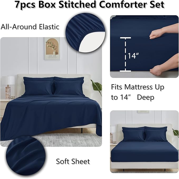 CozyLux Oversized King Comforter Sets Navy Blue, 7 Pieces Bed in a Bag - Image 5
