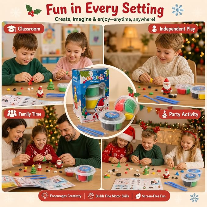 Air Dry Clay for Kids, 4 Christmas Mini Modeling Clay Sets, DIY Snowman Model - Image 7
