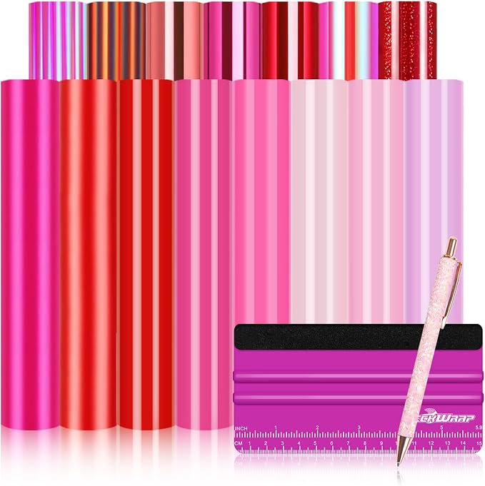TECKWRAP Pink Permanent Vinyl Sheets – 12" x 12" 16 Assorted Colors by TECKWRAP