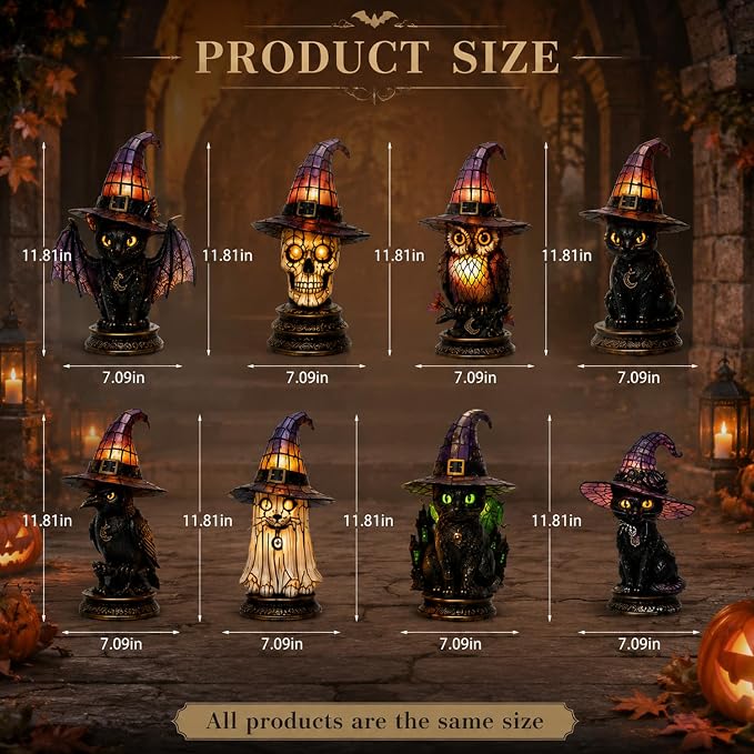Resin Black Cat Witch Hat Table Lamp - Image 2