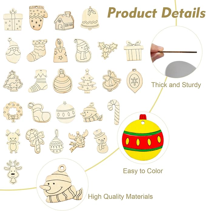 81 pcs 27 Styles Christmas Theme Unfinished Wooden Cutout Charms Snowman Winter - Image 3