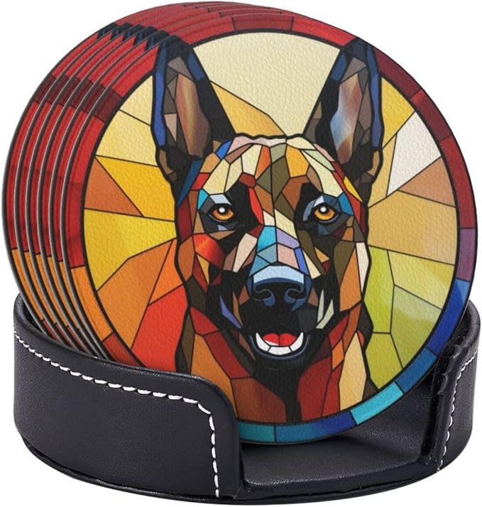 Drink Coaster Set of 6, Belgian Malinois Dog Mom Lover Gift, Leather Drink - Image 5
