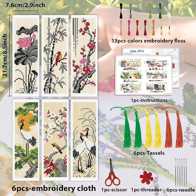 ACRNIGHEET 6PCS Cross Stitch Bookmark Kit - Image 2