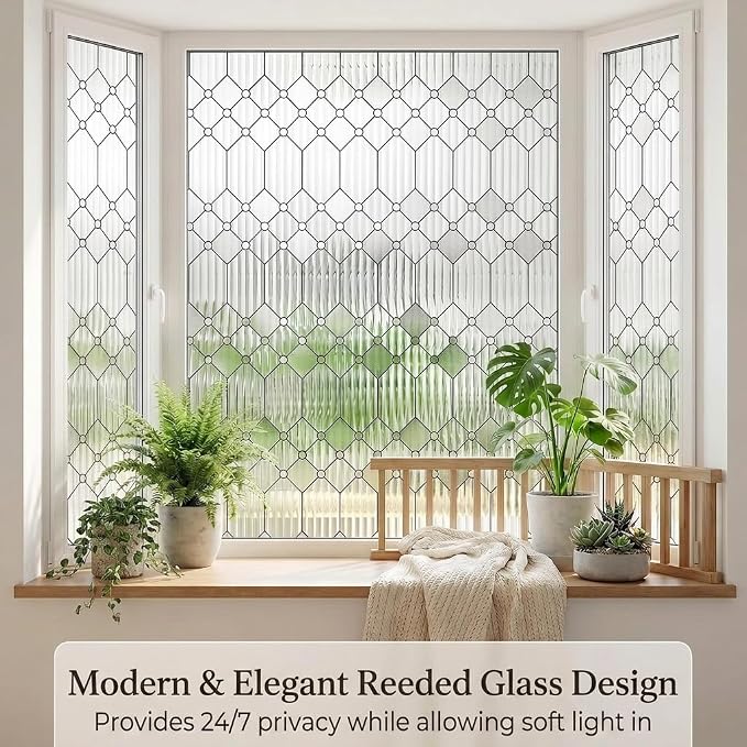 SUNBABY Reeded Glass Window Privacy Film, Decorative Frosted Glass Window Film - Image 2