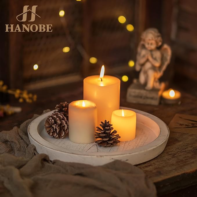 Hanobe Wooden Tray for Coffee Table: Candle Holder Plate Round Decorative - Image 2