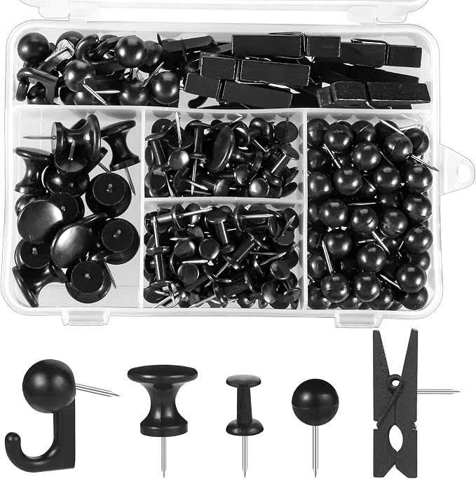BESARME 200 Pcs Push Pins for Bulletin Board, Thumb Tacks for Cork Board | Black by BESARME