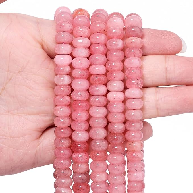 Songxi 5x8mm Natural Light Pink Colored Jade Stone Rondelle Beads, Gemstone by SongXi