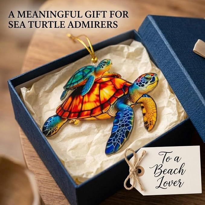 Sea Turtle Gifts for Women, Acrylic Faux Stained Glass Ornament, Beach Themed - Image 4