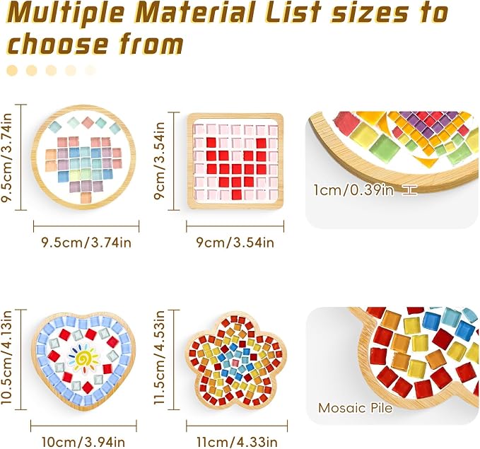 Wulqiiy 8 Sets DIY Mosaic Coaster Kit – Mixed Color Glass Mosaic Tiles - Image 5