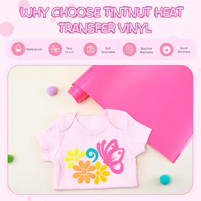 Tintnut Hot Pink Puff Heat Transfer Vinyl Roll, easy cut & weed, stretch - Image 3