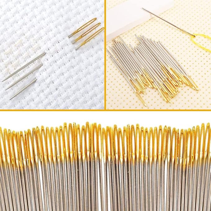 100pcs Cross Stitch Needles +2 Needle Threader Golden Color Large Eyes Cross - Image 6