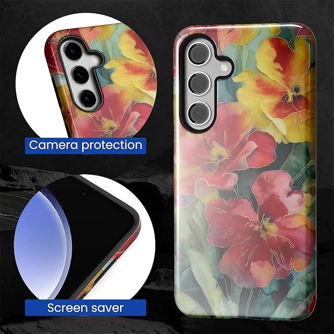 Case for Samsung Galaxy S25 Case, Vintage Floral Girly Design Hybrid Dual - Image 2