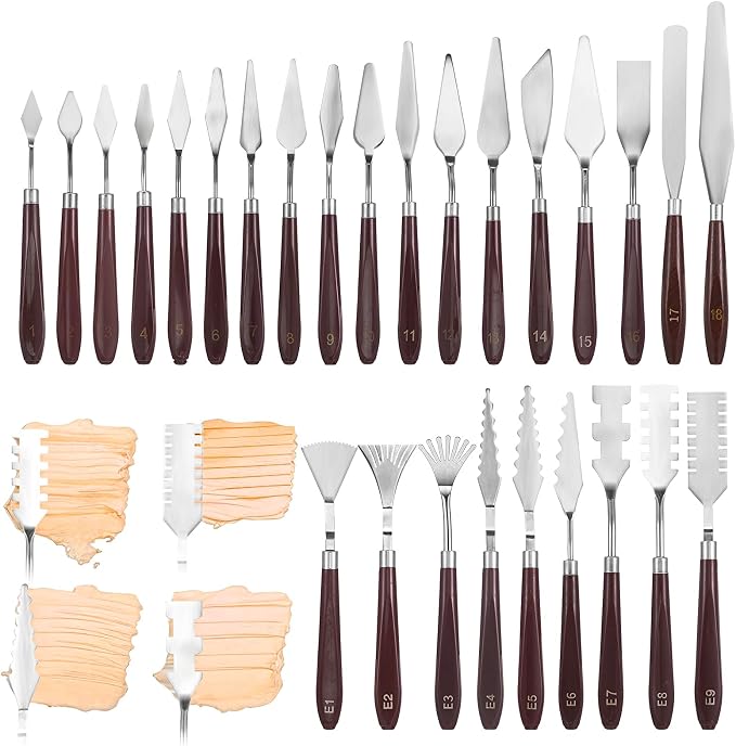 27 Pcs Palette Knife Set, Stainless Steel Painting Knife Set Wood Handle by Unknown