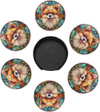 Drink Coaster Set of 6, Pomeranian Dog Mom Lover Gift, Leather Drink Coasters - Image 4