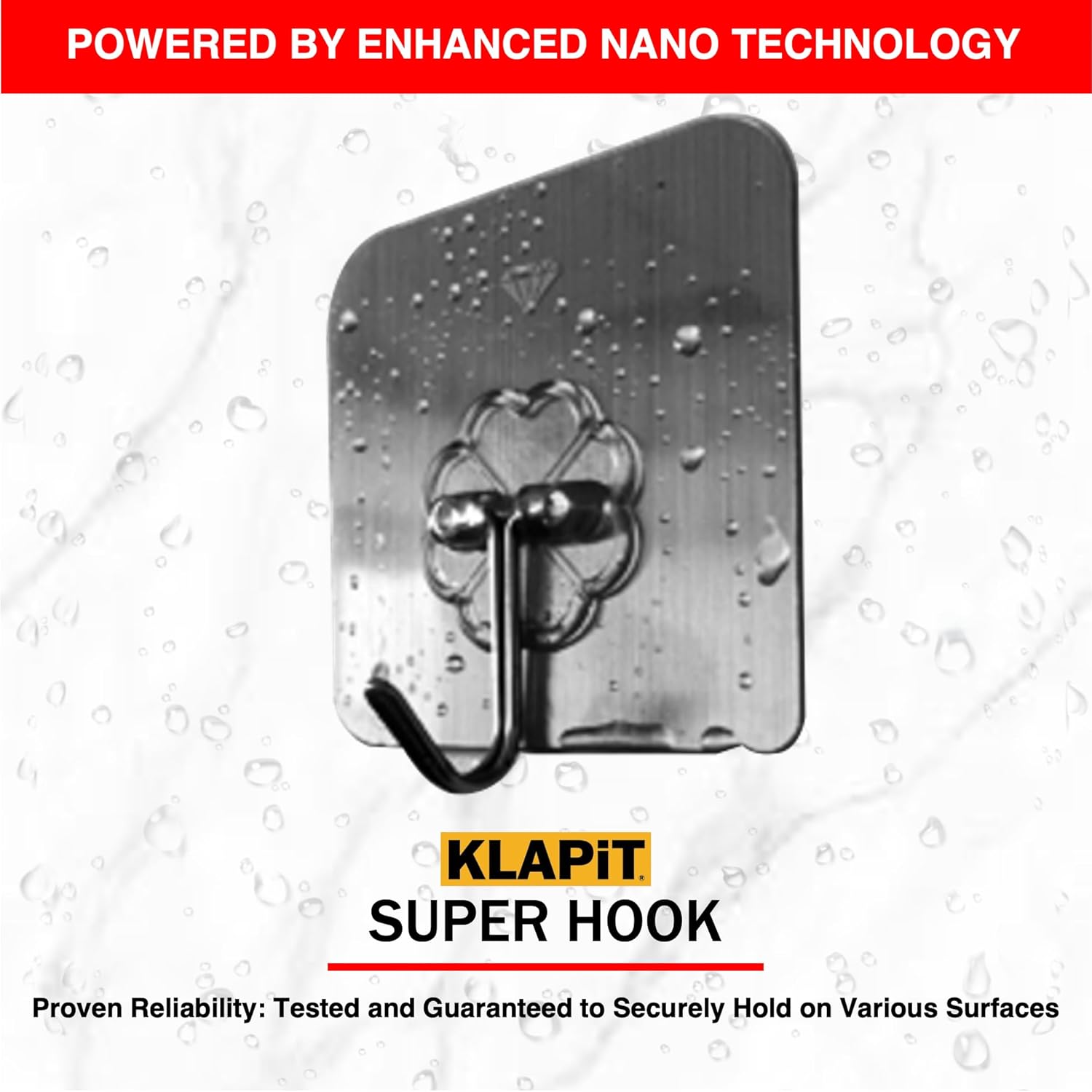 KLAPiT Super Hook - Heavy-Duty Adhesive Wall Hooks, Holds Up to 11 lbs, Waterproof, No Damage, Easy Install on Tile, Wood, Stone, Glass & Metal - Made of Steel (Silver, 8pc)