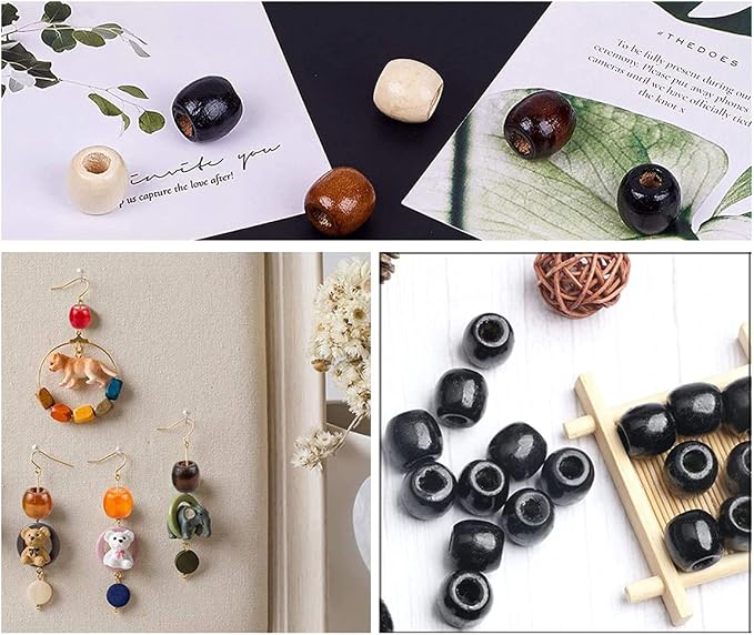 200Pcs Large Hole Barrel Wood Beads, BetterJonny 4 Colors Natural Wooden - Image 2