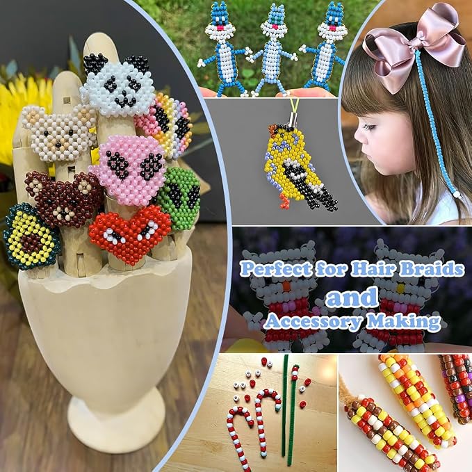 Qpixvb 1100PCS Blue Pony Beads, Bead - Image 3