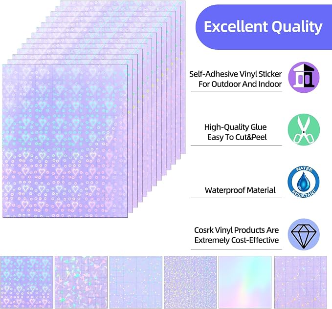 36 Sheets Holographic Laminating Sheets Clear Self Adhesive Sticker Paper | - Image 2