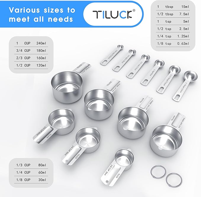 TILUCK Stainless Steel Measuring Cups & Spoons Set, Coffee Scoop Spoon - Image 2