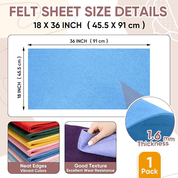 Soft Felt Fabric Sheet 18" x 36", 1.6mm Acrylic Craft Felt, Sky Blue | Soft - Image 3