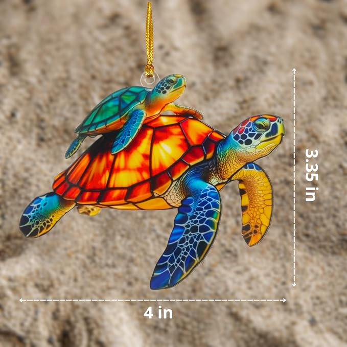 Sea Turtle Gifts for Women, Acrylic Faux Stained Glass Ornament, Beach Themed - Image 3