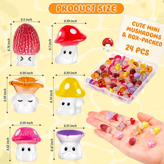 24pcs Mini Mushrooms Cute Resin Tiny Mushrooms Statue Fake Miniature Mushroom - Image 2