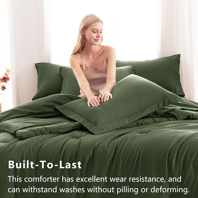 CozyLux Twin XL Comforter Set Olive Green, 5 Pieces Bed in a Bag Twin Extra - Image 3