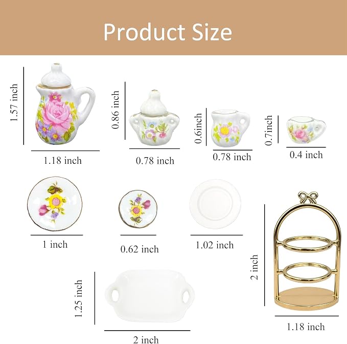 1:12 Miniature Dollhouse Porcelain Tea Cup Set 42 pcs, Kitchen Accessories - Image 2