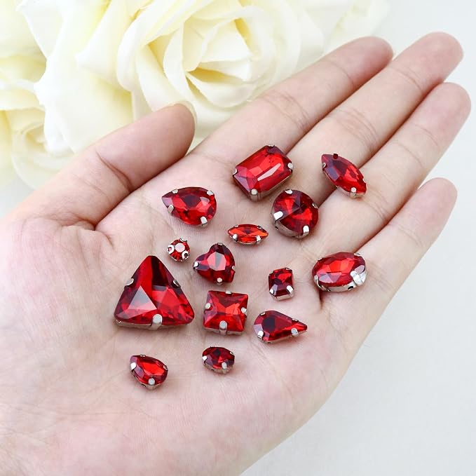 Dowarm Sew on Rhinestones 104 PCS Mixed Shapes Glass Sew on Crystals - Image 2