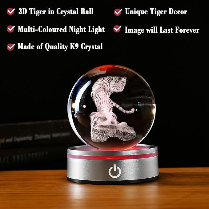 IFOLAINA Tiger Lovers Gifts for Men Women 3D Crystal Ball | Decorative Engraved - Image 2