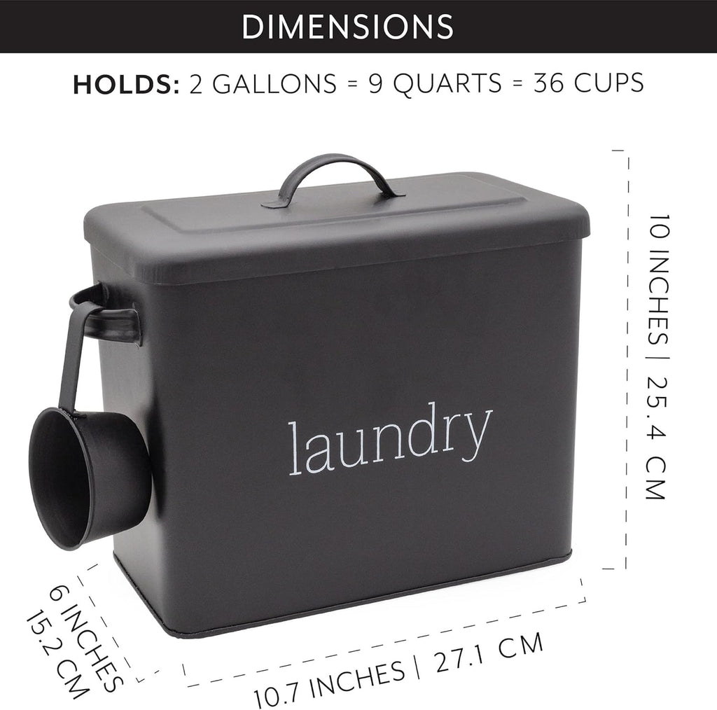 AuldHome Design Enamelware Laundry Powder Container (Black), Enamelware Detergent Bin w/ Scoop