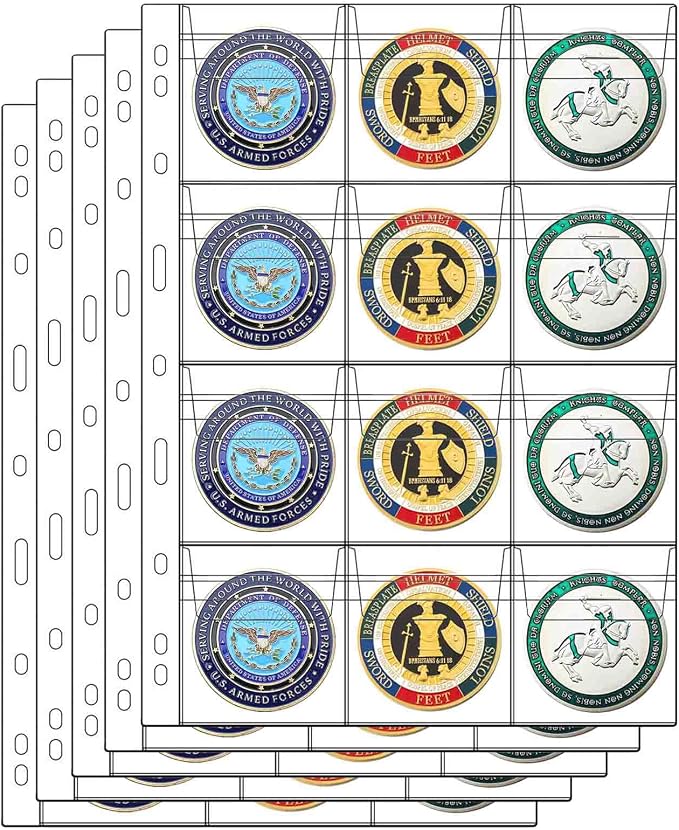 12-Pocket Coin Pages for Collectors, Standard 9-Hole Coin Collection Pages fit by Suremita